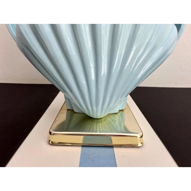 Sky Blue Ceramic Shell Lamp & Shade, C1970 For Sale - Image 14 of 18