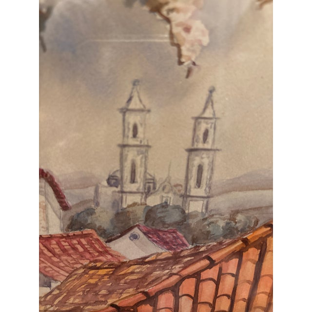 An original signed watercolor painting by Ramiro Gonzalez, dating to the 1950s, beautifully presented in a classic gold...