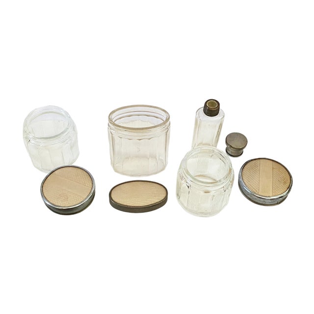 Vintage Early 1900s Set of Four French Glass Vanity /Dresser Containers W/ Lids For Sale - Image 4 of 7