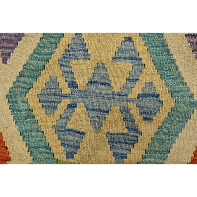 Textile Kilim Rug 4'2'' X 5'5'' Multicolor Wool Tribal Handwoven Oriental Carpet For Sale - Image 7 of 13
