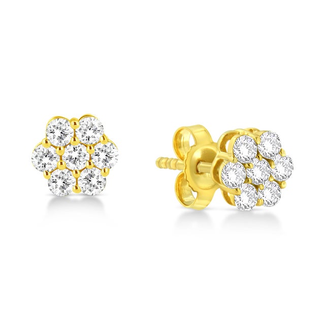 Haus of Brilliance 14K Yellow Gold 1/2 Cttw Brilliant Round Cut Diamond Floral Cluster Stud Earrings with Pushbacks (J-K Color, VS2-SI1 Clarity) For Sale - Image 4 of 6