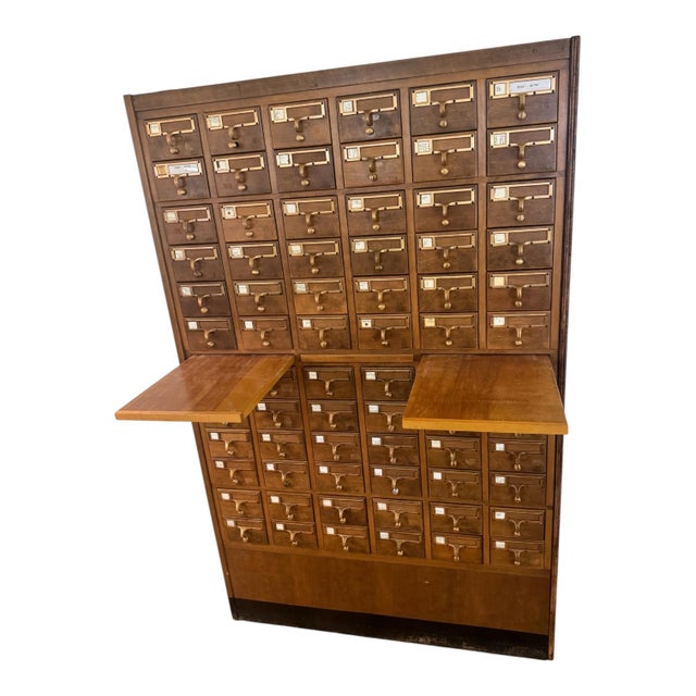 Mid 20th Century Vintage 72-Drawer Wooden Library Card Catalog Cabinet For Sale - Image 5 of 6