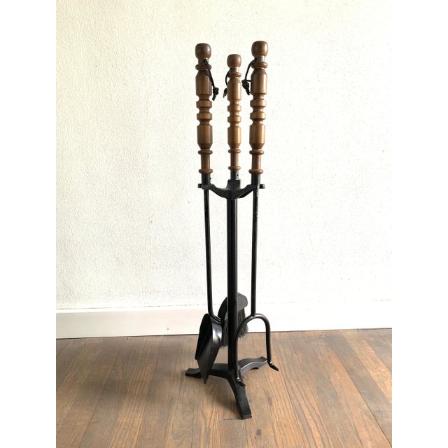 Mid 20th Century Mid-Century Modern Turned Wood Fireplace Tools Set- 4 Pieces For Sale - Image 9 of 9