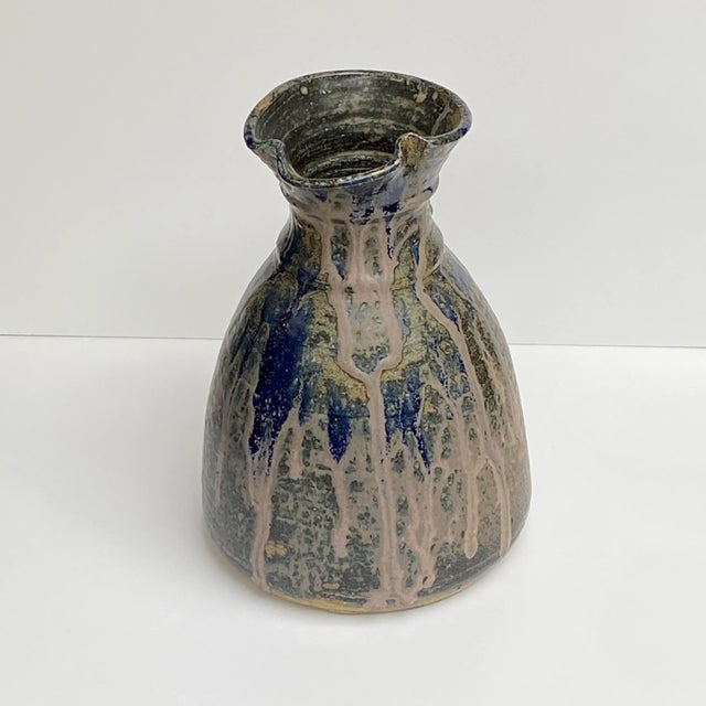 Vintage 1972 Blue Drip Glazed Ceramic Extra Large Jug/Pitcher Signed and Dated by Artist For Sale - Image 4 of 8