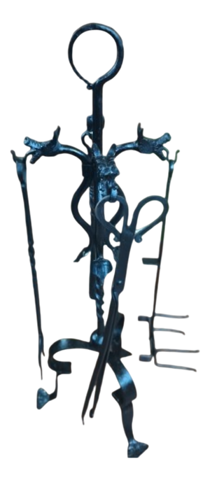 Cast Iron Fireplace Accessory Set with Dragon Head, 1970, Set of 5