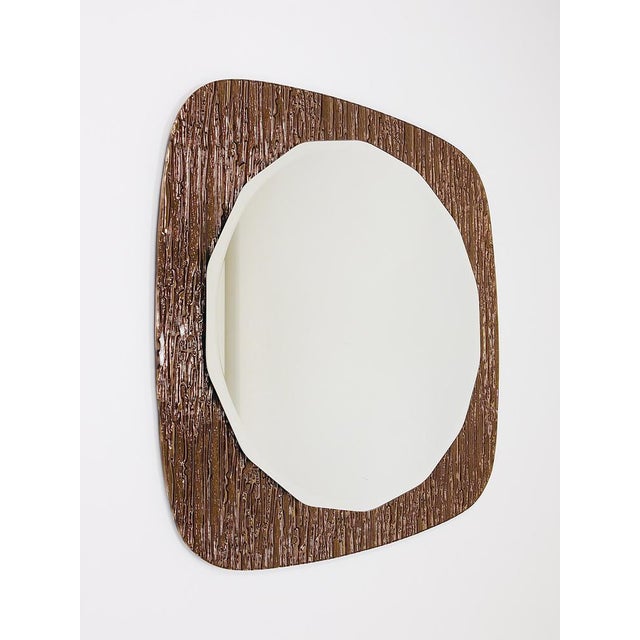 Bronze Gold Scalloped Textured Wall Mirror from Cristal Arte, Italy, 1960s For Sale - Image 6 of 18