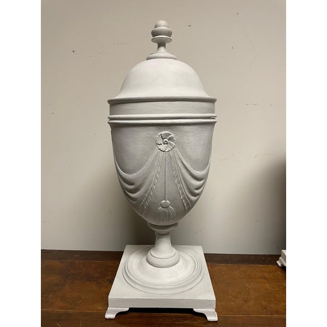 Pair Neoclassical Style Gray Painted Mahogany Urns For Sale - Image 4 of 12