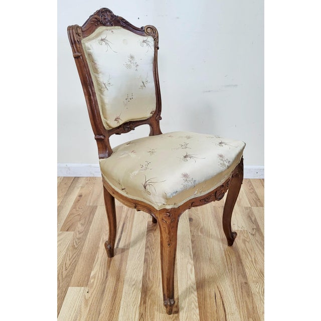French Pair French 19th C Upholstered Louis XV Style "Shell" Carved Walnut Side Chairs For Sale - Image 3 of 18