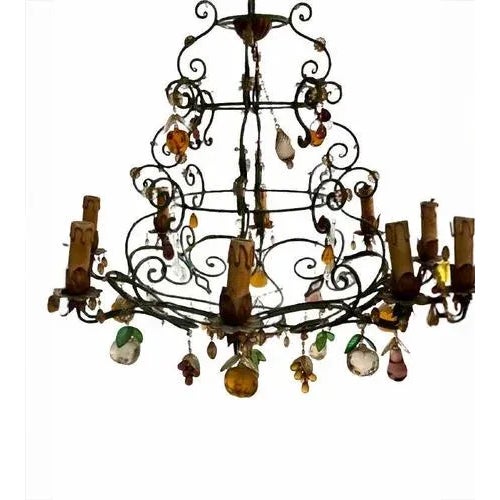 Vintage Wrought Iron Chandelier Decorated with Pendants of Various Shapes and Sizes and a Floral Theme For Sale - Image 9 of 9