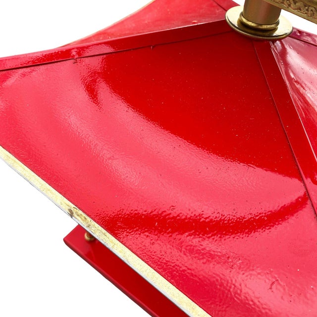 1950s Mid-Century Modern Pagoda Enameled Red Metal & Gold-Tone Tole Chinoiserie Chandelier For Sale - Image 15 of 18