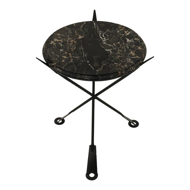 Neoclassical Style Iron Arrow Motif Side Table With Marble Top For Sale