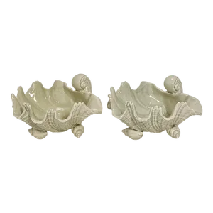 1970s Fitz and Floyd Scallop Shaped Bowls Pair