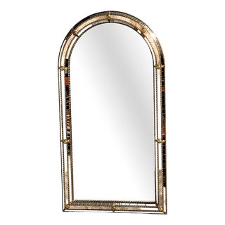 Vintage Spanish Gilt Mosaic Mirror with Arched Top, 1970s For Sale