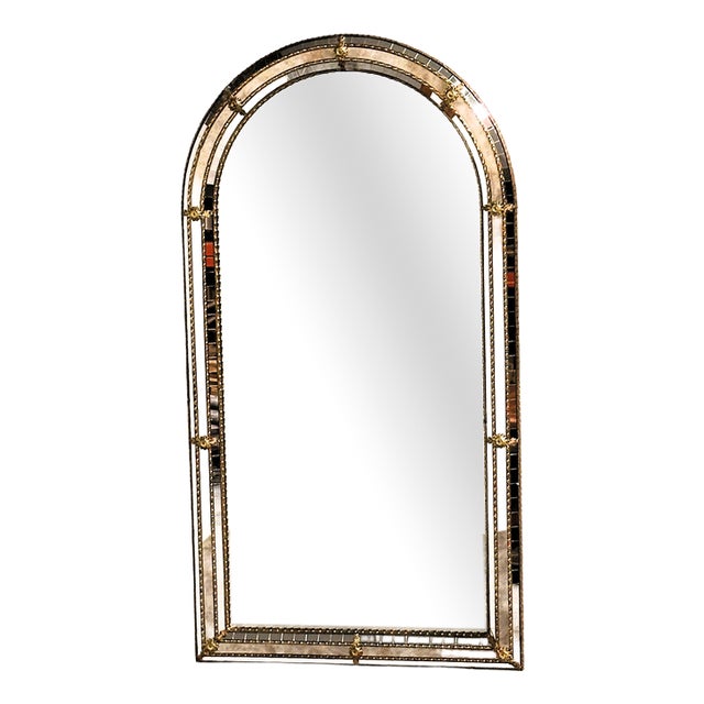 Vintage Spanish Gilt Mosaic Mirror with Arched Top, 1970s For Sale