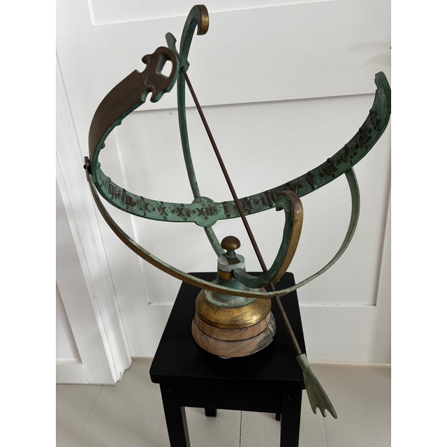 1960s Brass Armillary Sundial on Wood Base For Sale In Portland, ME - Image 6 of 8