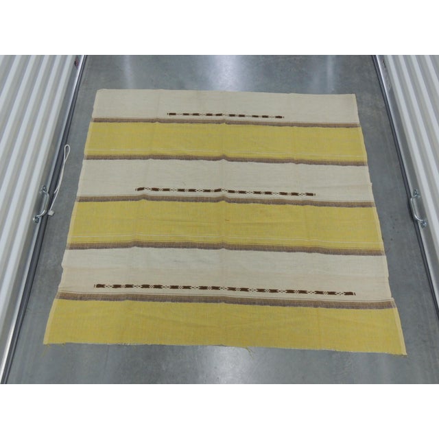 Vintage Large Yellow & Brown Sheer Woven Moroccan Textile. Woven linen, wool and metallic threads. Ideal for pillows and...