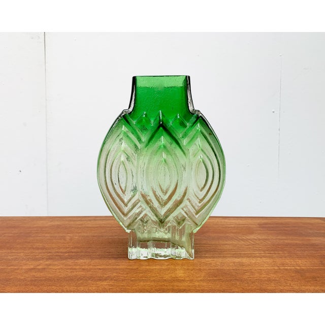 Large glass vase by Kaj Blomqvist for Kumela, Finland. The vase has a gradient from green to transparent. Floral,...