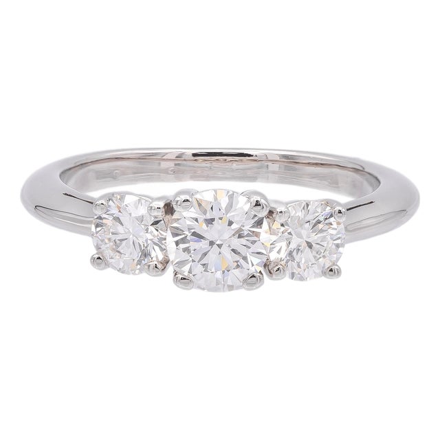 Tiffany & Co. Platinum Three Stone Diamond Engagement Ring 1.02ct Ttl. E Vs, Size 6.5 For Sale