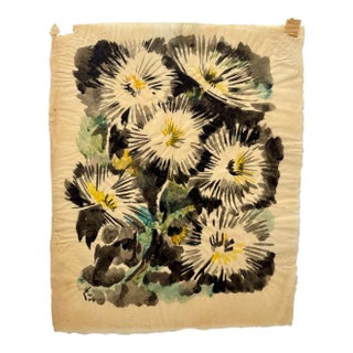 Henry Emil Salloch Original Watercolor on Paper Abstract White Blossoms in Deep Shadow, 1964. For Sale