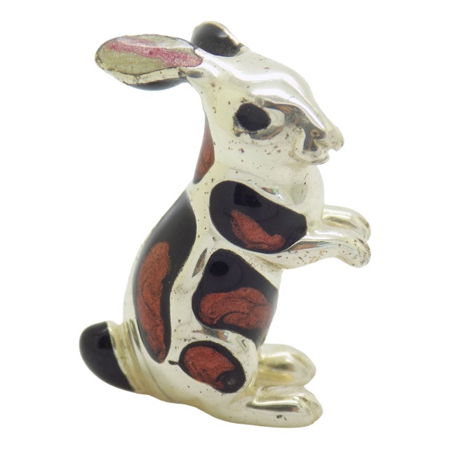 Vintage Italian Sterling Silver 925 Enameled Bunny Miniature Figurine by Saturno, Arezzo, 1980s For Sale