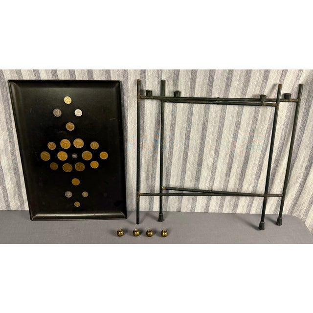 Burnt Umber Mid-Century Coins of the World Tray With Original Stand For Sale - Image 8 of 10
