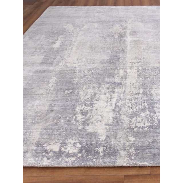 Abstract Exquisite Rugs Abstract Fine Pure Silk Hand-Knotted Silk Silver/Ivory Rug-8'X10' For Sale - Image 3 of 7