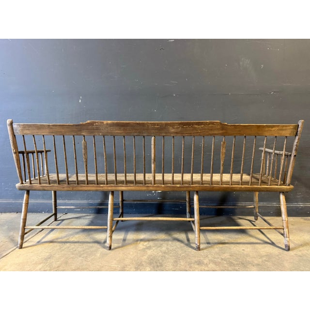 Wood 19th Century Spindleback Windsor Deacon's Bench For Sale - Image 7 of 10