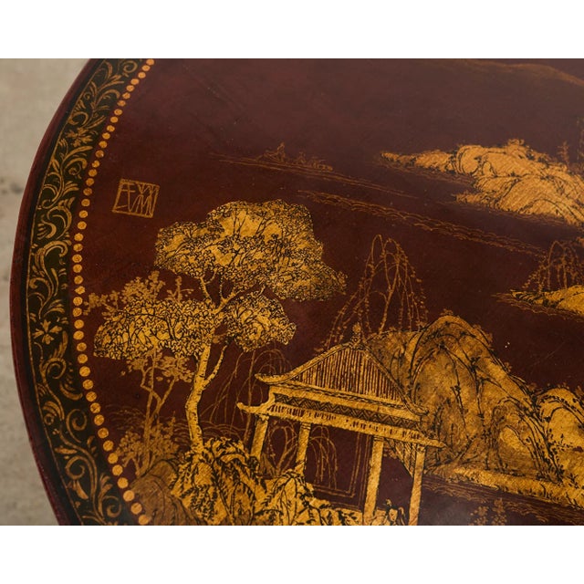 Burgundy Georgian Style Lacquered Japonisme Tilt Top Center Table For Sale - Image 8 of 12