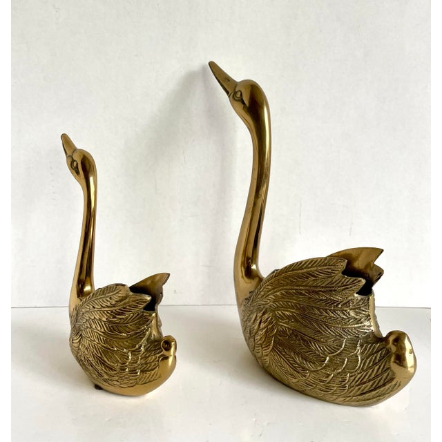 Metal Pair of Mid-Century Brass Figurative Swan Planters Cachepots For Sale - Image 7 of 10