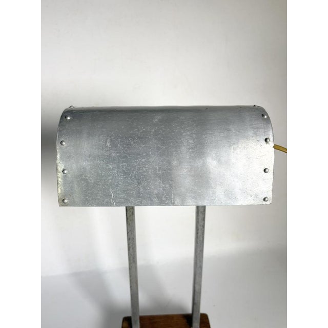 20th Century Minimalist Table Lamp with Aluminium Shade and Wooden Base, France For Sale - Image 12 of 14