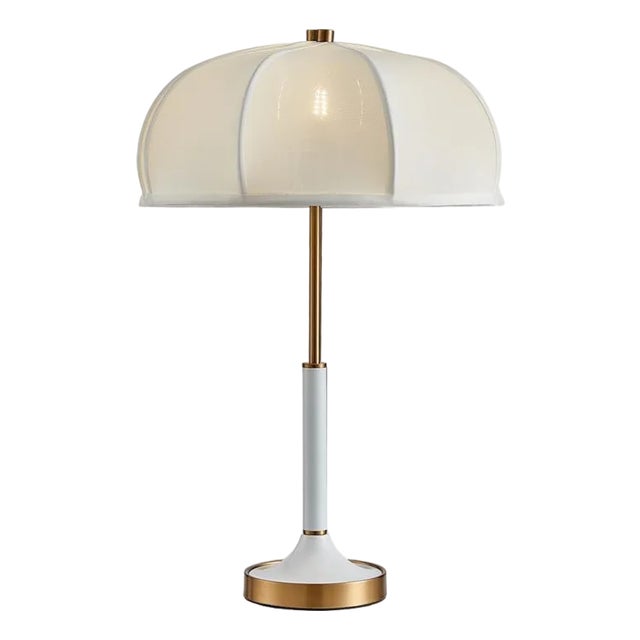 Cream Fabric & Gilded Iron Table Lamp For Sale
