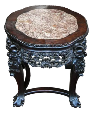 Mid 20th Century Chinese Octagon Rosewood Hand-Carved Pink Marble Top Table
