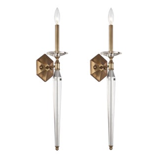 Hugo Roman Bronze Wall Sconces with Faceted Crystal Drops by Crystorama Lighting, Set of 2 For Sale