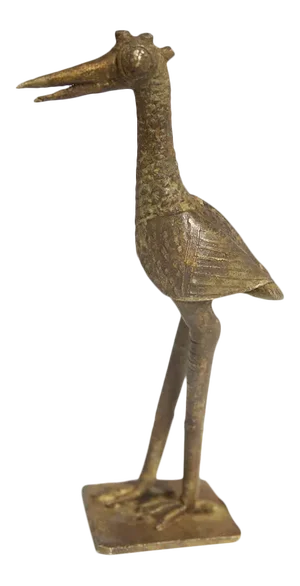Large Fishing Bird Triple Horn and no Fish Vintage African Bronze Sculpture