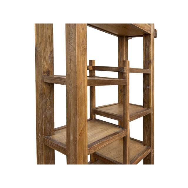 1980s Rustic Thick Bold Wood Multi-Shelves Display Cabinet Bookcase Room Divider For Sale - Image 13 of 18