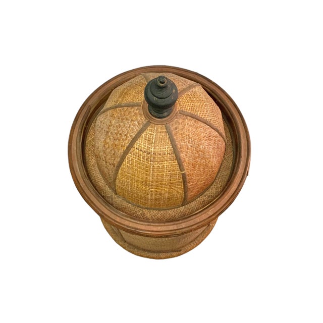 Late 20th Century Vintage Large Storage Basket Wood With Handmade Woven Coat Eastern Style For Sale - Image 4 of 7