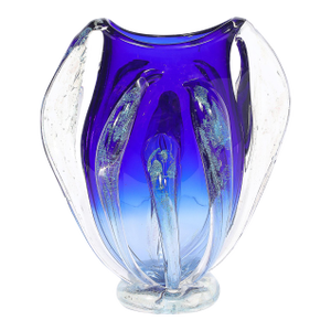 Modernist Hand-Blown Art Glass Vase in Cobalt & Ultramarine Signed Will Dexter