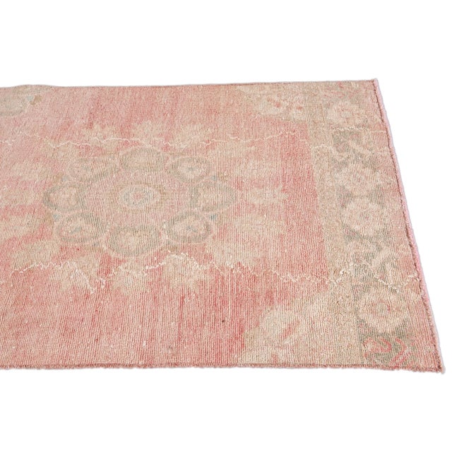 1960s Vintage Turkish Handmade Pink Medallion Floral Wool Runner For Sale - Image 4 of 9
