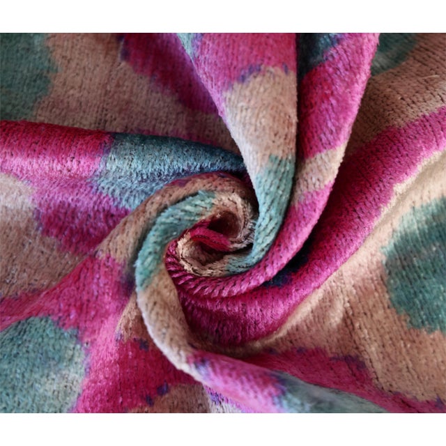 Textile Pink and Aqua Circle Silk Velvet Pillow 16x24 Handmade Luxury Cushion For Sale - Image 7 of 8