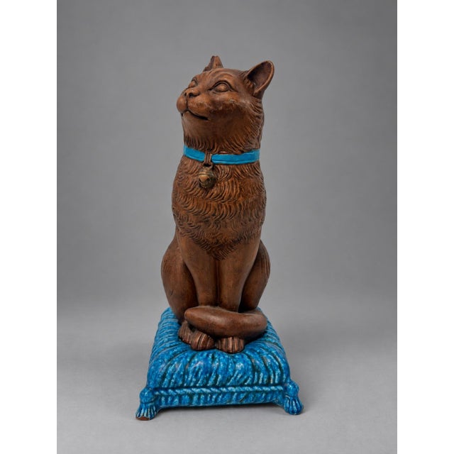 Italian c.b. Bassano Terracotta Majolica Cat on Cushion, Circa 1960s For Sale In Providence - Image 6 of 9