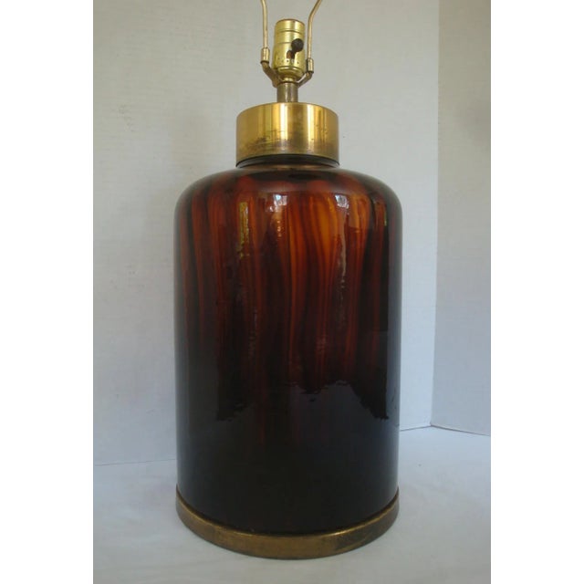 1970s Italian Tortoiseshell Glass and Brass Table Lamp For Sale - Image 4 of 8