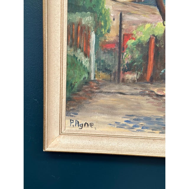 P. Agne, Village, 1950s, Oil on Canvas, Framed For Sale - Image 7 of 13