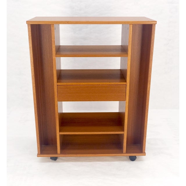 Brown Danish Mid Century Modern 1970s Teak Bookcase Entertainment Center on Wheels For Sale - Image 8 of 14