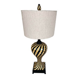 Vintage Art Deco Yellow & Black Checkered or Chevron Pattern Lamp For Sale
