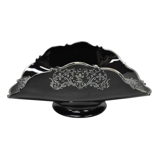 Vintage Rockwell Black Amethyst Glass Sterling Silver Overlay Centerpiece Dish For Sale