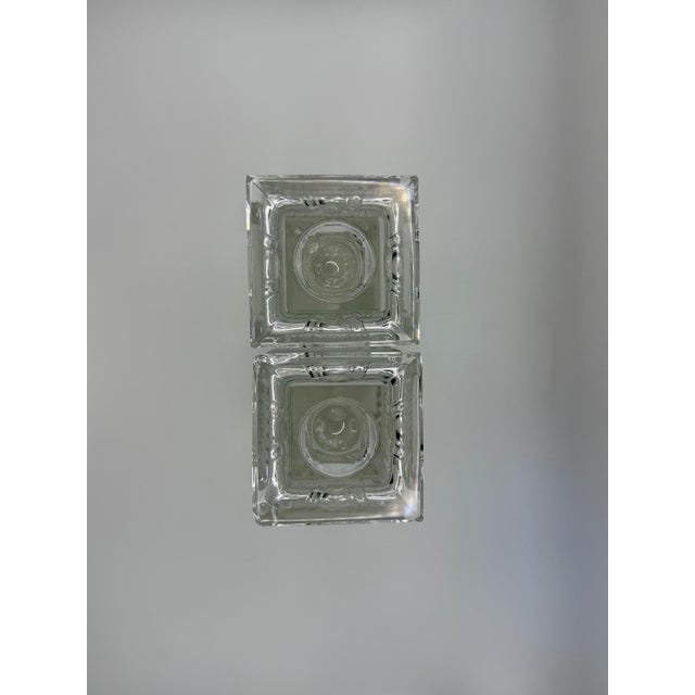 Val Saint-Lambert Pair of Vintage Val Saint Lambert Belgian Crystal Candlesticks – Geometric Art Deco Style Clear Cut Crystal Candle Holders For Sale - Image 4 of 6