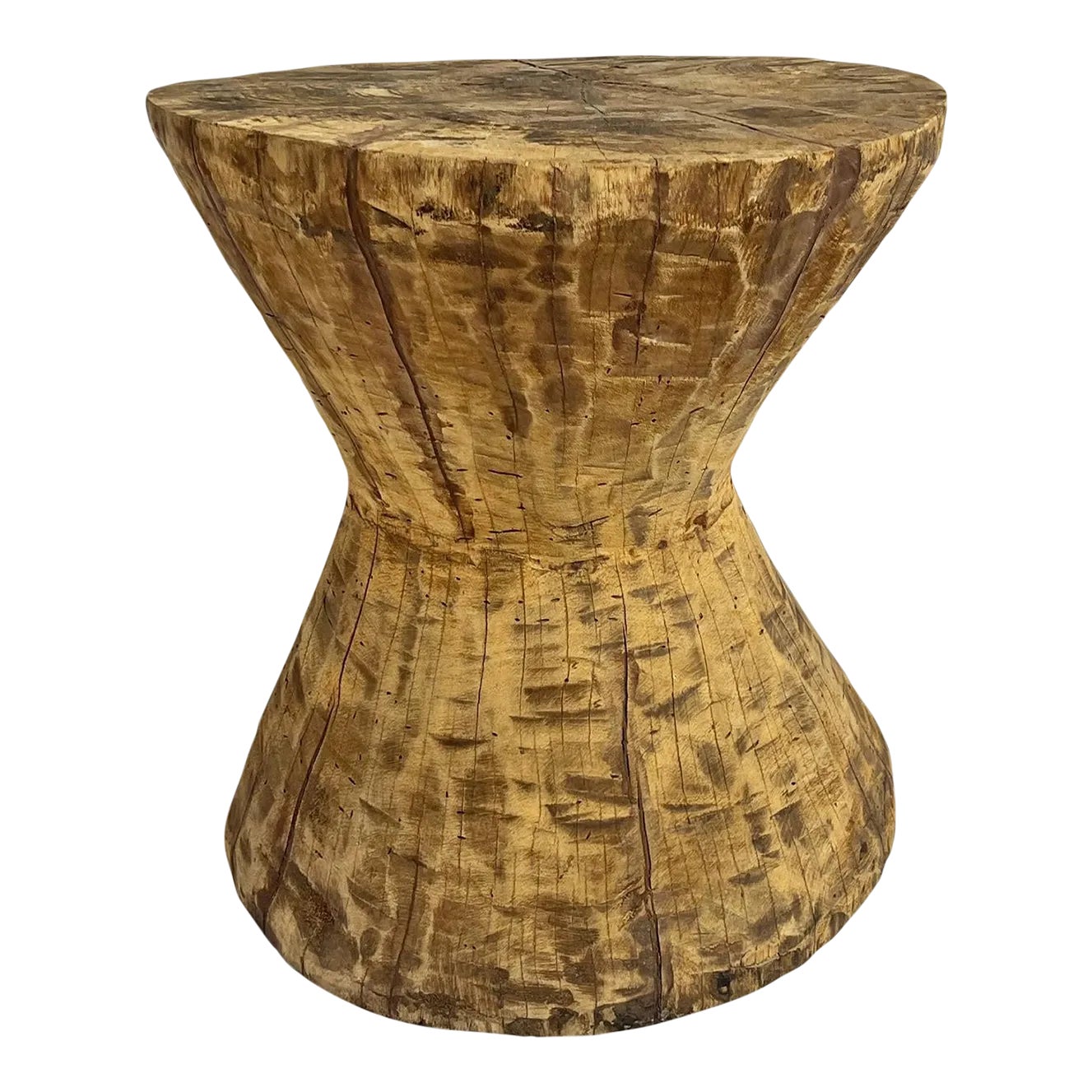 Rustic Hourglass Wood Side Table | Chairish
