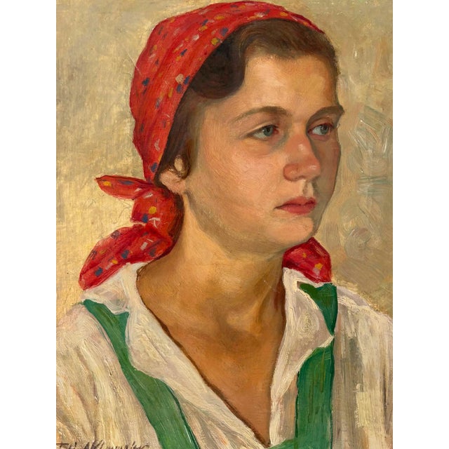 Farmer Woman with Red Headscarf, 1939, Oil on Canvas For Sale - Image 3 of 9