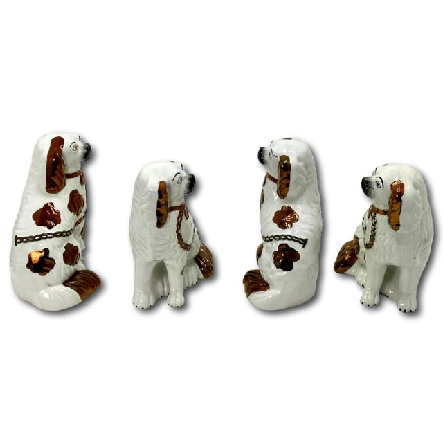 Copper Set of 4 Antique Mid 19th Century Copper Luster Decorated English Staffordshire Pottery Dogs - Spaniels For Sale - Image 8 of 12