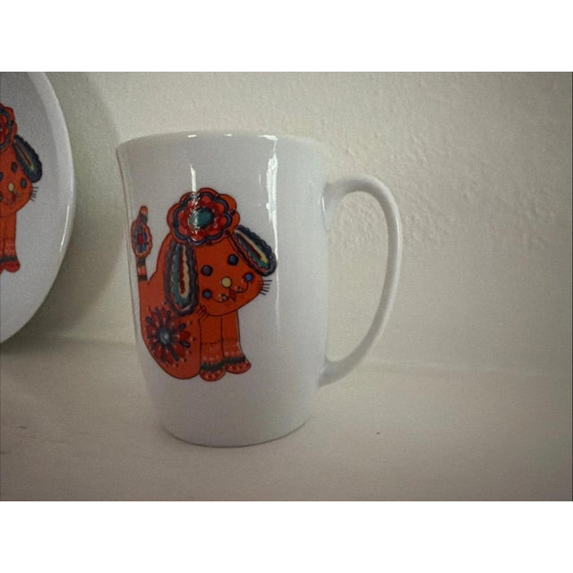 Mid-Century Modern Late 20th Century Bright and Fun Orange Dog Plate and Cup by Spal In Portugal For Sale - Image 3 of 5